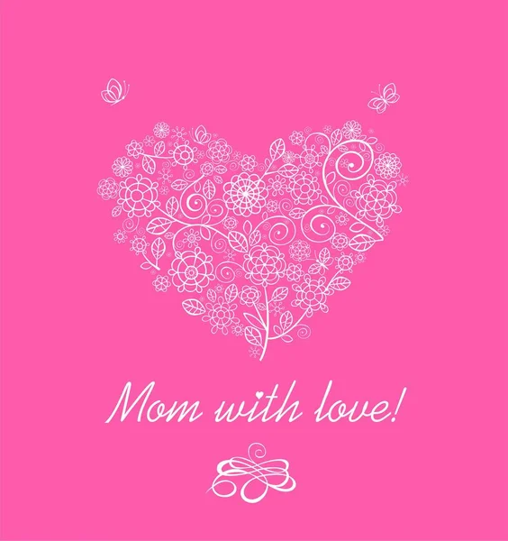 灰色的粉红色卡片与花蕾丝花束为母亲节 — 图库矢量图片