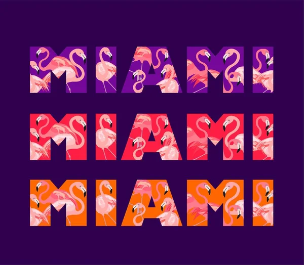 Camiseta Violeta Rosa Naranja Imprime Variación Miami Letras Con Lindo — Archivo Imágenes Vectoriales