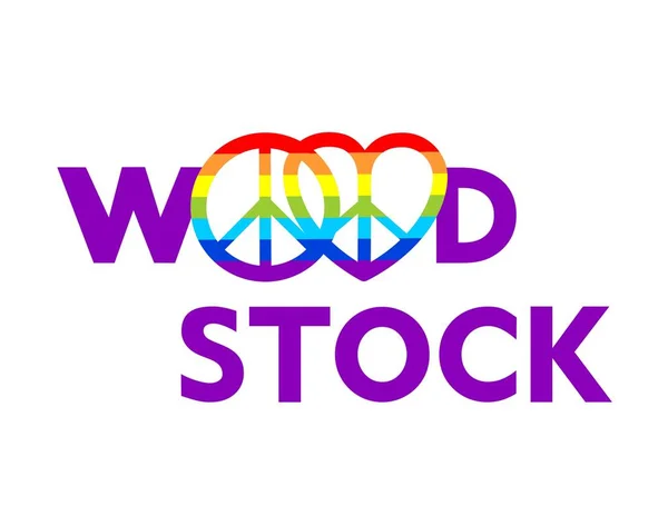 Woodstock Kirjoitus Hippi Rauhan Symboleja Sateenkaaren Paita Tulostaa Puolue Juliste — vektorikuva