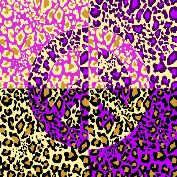 Fashionable Leopard Print Hippie Peace Symbol Fashion Design Textile Wallpaper — Stock Vector