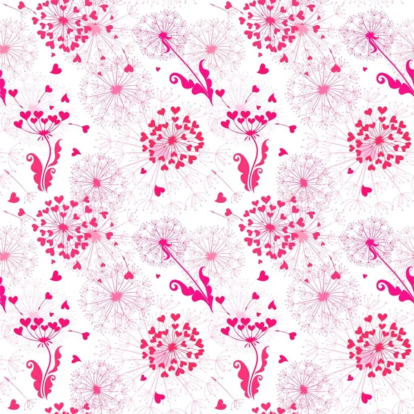 かわいいピンクのタンポポとのシームレスな壁紙 ファッション テキスタイル デザインの印刷 — ストックベクタ