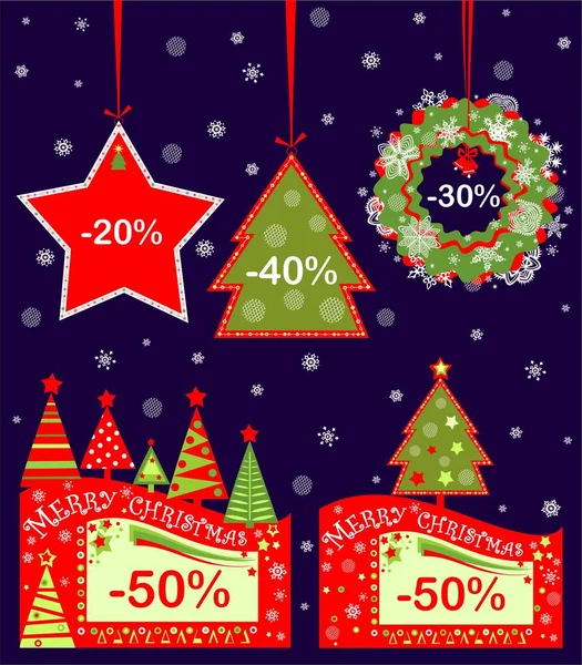 Christmas Red Green Tags Winter Sale Cut Out Paper Abstract — Stock Vector