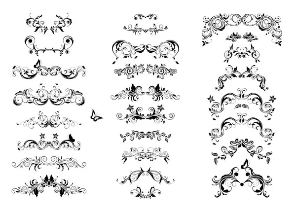 复古书花卉分隔符和标题收藏 巴洛克式的黑白设计元素 — 图库矢量图片