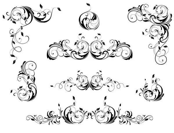 复古花卉边框 角度和标题向量集 黑白复古设计 — 图库矢量图片