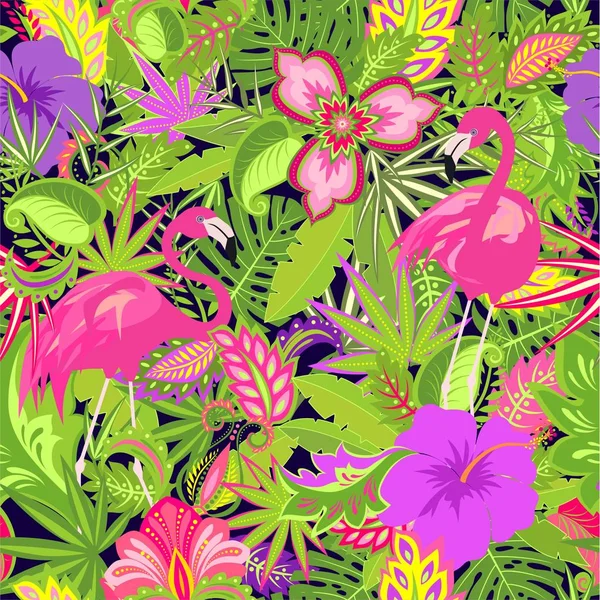 Hermoso Fondo Pantalla Hawaiano Con Flores Exóticas Hibisco Lirio Hojas — Archivo Imágenes Vectoriales