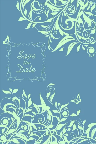 Beautiful Wedding Invitation Mint Color Floral Pattern — Stock Vector