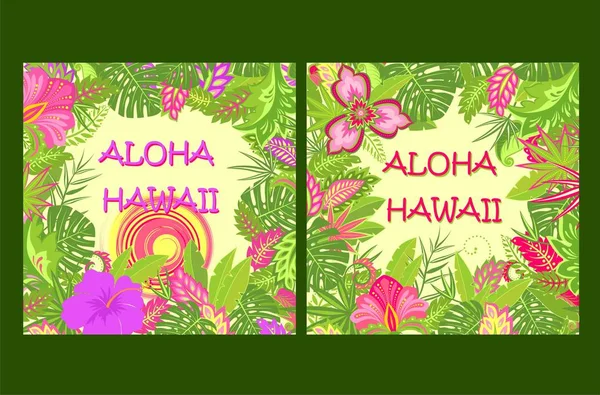 Camicia Estate Stampa Variazione Con Aloha Hawaii Lettering Foglie Tropicali — Vettoriale Stock