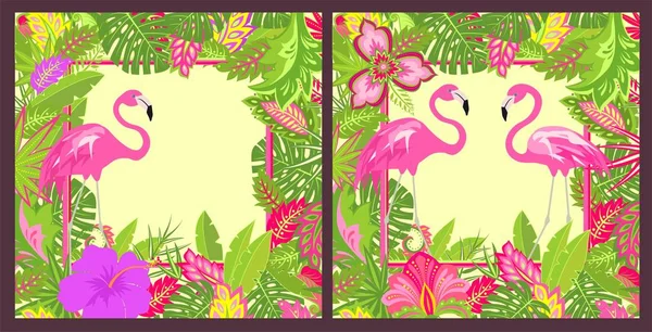 Sommerliche Blumenhintergründe Variation Mit Platz Für Text Mit Tropischen Blättern — Stockvektor