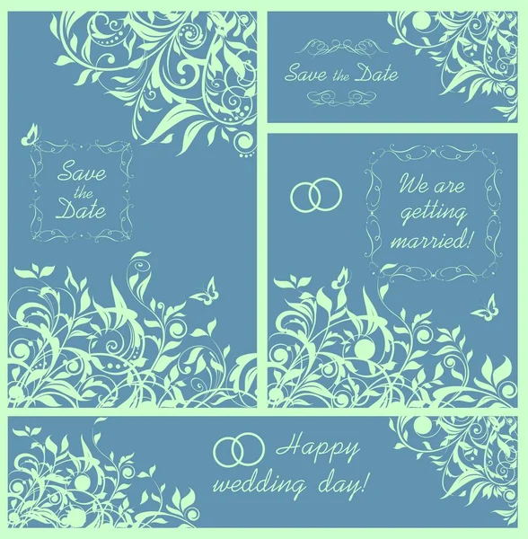 ミントカラーの花柄で結婚式の招待状のための美しいデザイン — ストックベクタ