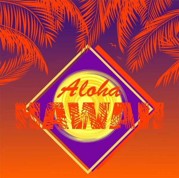Shirt Imprimé Avec Lettrage Aloha Hawaii Feuilles Palmier Orange Noix — Image vectorielle