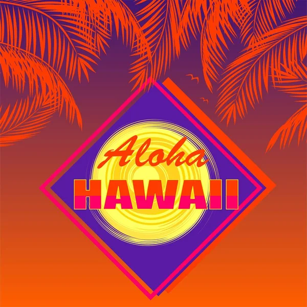 Shirt Avec Lettrage Aloha Hawaii Feuilles Palmier Orange Noix Coco — Image vectorielle