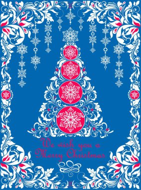  Beyaz çiçek kağıt ile süslü zanaat mavi Noel tebrik kartı sınır kesip, dekorasyon, kar taneleri ve dekoratif xmas ağacı asılı