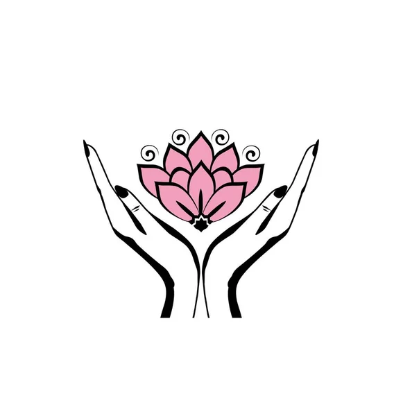 Weibliche Hände Die Eine Schöne Rosa Lotusblume Für Das Logo — Stockvektor