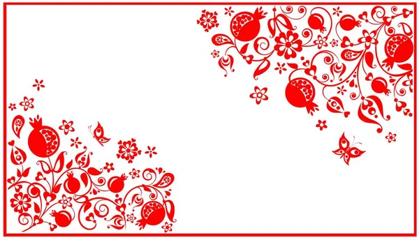 Saudação Cartão Visita Horizontal Com Padrão Decorativo Vermelho Étnico Floral — Vetor de Stock