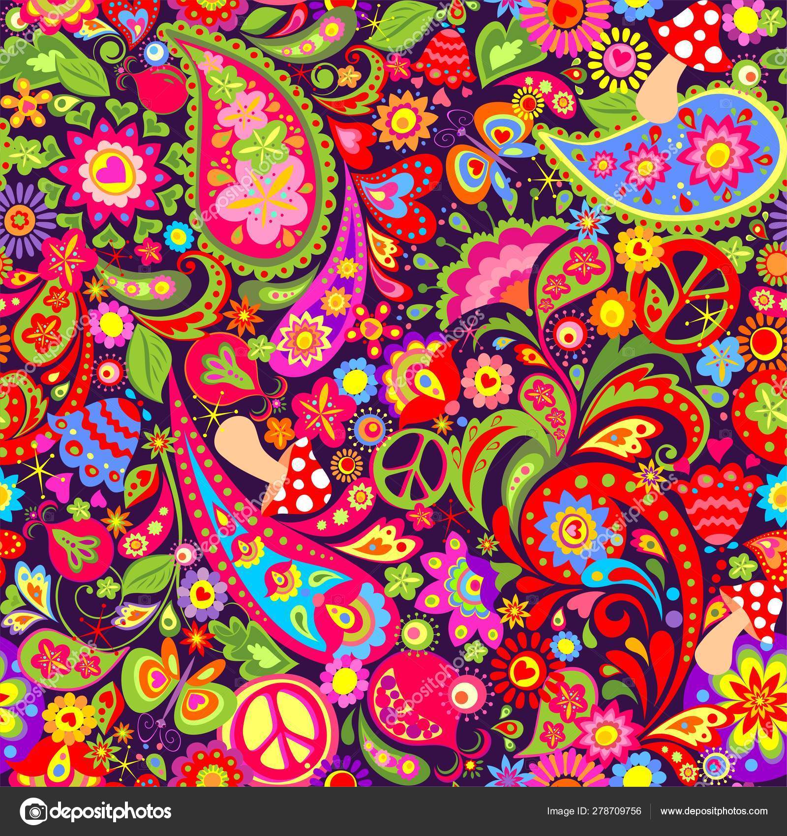 Hippie wallpaper with mushrooms Stock Vector by ©antonovaolena