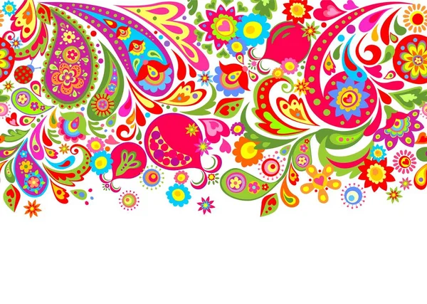 Kwiatowy Bezszwowe Granica Etniczna Kolorowym Wzorem Abstrakcyjnych Kwiatów Paisley Granat — Wektor stockowy