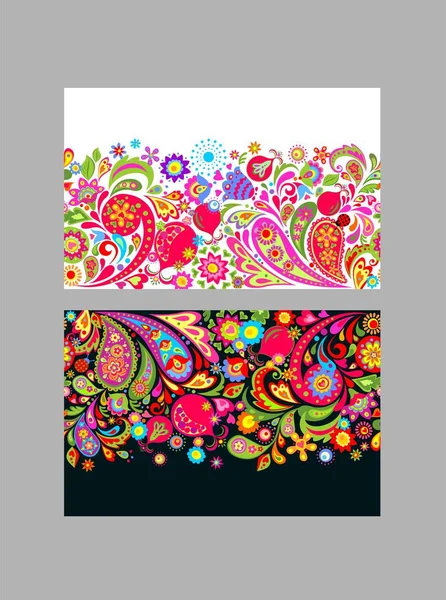 Floral Seamless Ethnic Borders Variation Colorful Abstract Flowers Pomegranate Paisley — Stock Vector