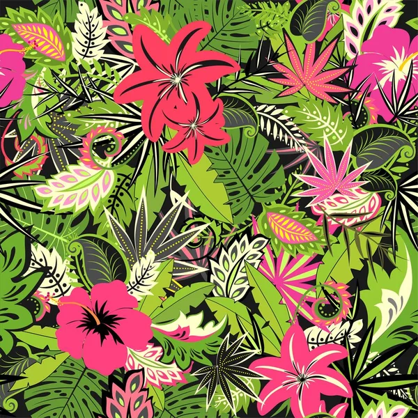 Papier Peint Néon Tropical Sans Couture Avec Des Fleurs Des — Image vectorielle