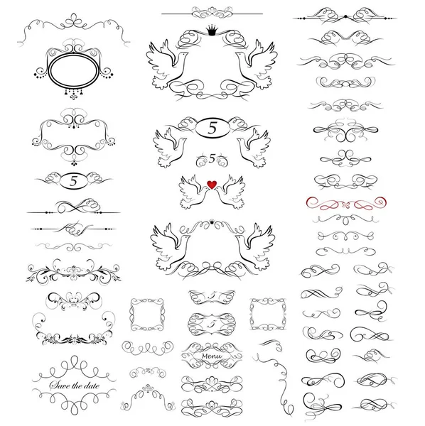 Gyűjtemény Gyönyörű Keretek Matrica Scroll Fejlécek Esküvői Tervezés Menükártya Étterem — Stock Vector