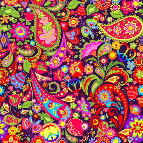 Hippie Vívido Fondo Pantalla Colores Con Flores Abstractas Hippie Símbolo — Vector de stock