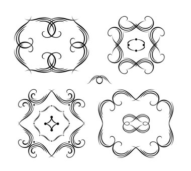 Heraldic tasarım, moda etiketleri, restoran, kafe, otel, kuyumcu, logo şablonları için Vintage kaligrafik çerçeveler ve vinyet