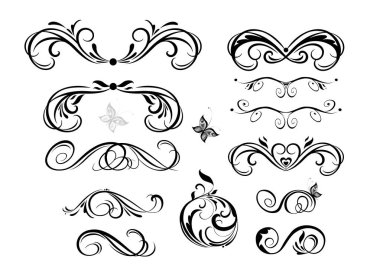 Düğün tasarımı için vintage kaligrafik başlıklar koleksiyonu, fahion etiketleri, menü kartı, restoran, kafe, otel, kuyumcu, logo şablonları, monogram