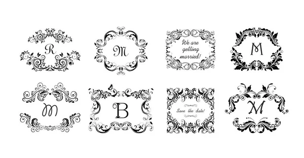 Vintage Kalligrafische Frames Headers Vignet Voor Heraldische Bruiloft Design Fashion — Stockvector