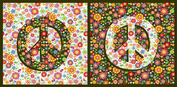 Blumen Hippie Bunte Mode Tapeten Mit Friedenssymbol Variation — Stockvektor