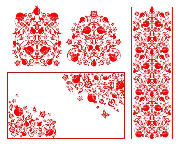 Piros Design Moslem Esküvői Üdvözlet Absztrakt Virágos Mintával Gránátalma — Stock Vector