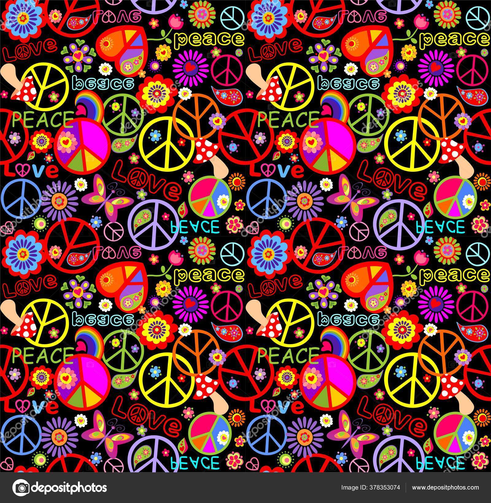 Funny Seamless Wallpaper Colorful Hippie Print Peace Love Lettering Flay Stock Vector Image by ©antonovaolena #378353074 Funny Seamless Wallpaper Colorful Hippie Print Peace Love Lettering Flay Stock Vector Image by ©antonovaolena #378353074