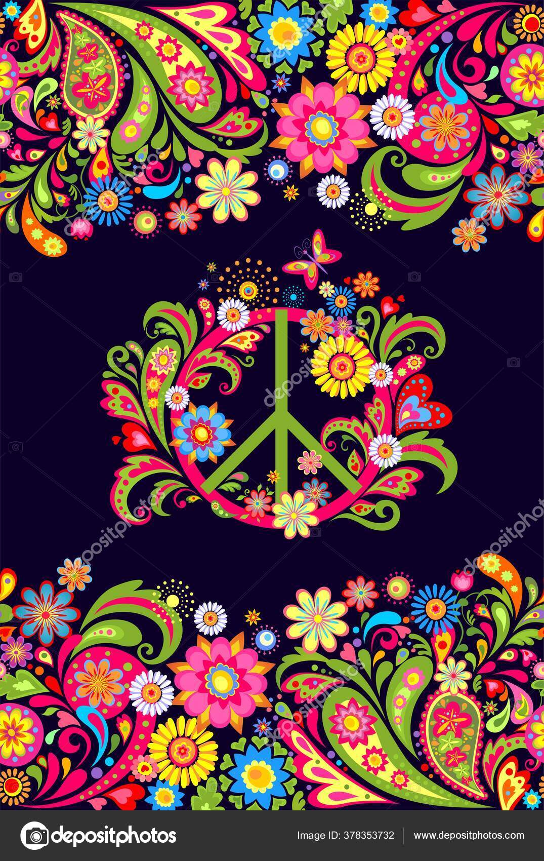 Hippie wallpaper with mushrooms Stock Vector by ©antonovaolena