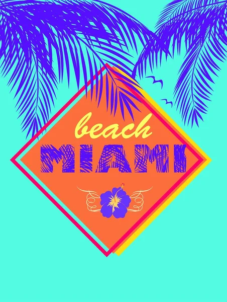 Estampado Neón Color Menta Moda Con Letras Playa Miami Con — Archivo Imágenes Vectoriales
