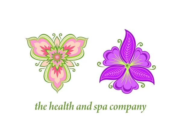 아름다운 난초와 디자인 마사지 화장품 카드를 정원의 보라색 아이콘 — 스톡 벡터