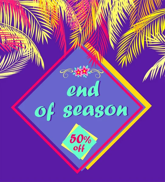 带有棕榈枝的夏季促销活动的紫色时尚折扣 提供标签 香草花和季终字母 — 图库矢量图片