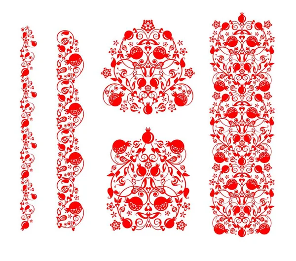 Conjunto Bordados Rojos Para Camisetas Blusas Cuello Diseño Moda Con — Archivo Imágenes Vectoriales