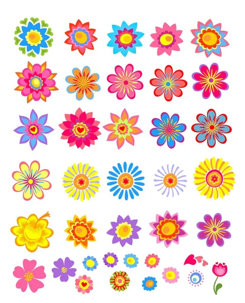 Abstract Colorful Daisy Flowers Set Greeting Card Invitation Fashion Design — Stock Vector