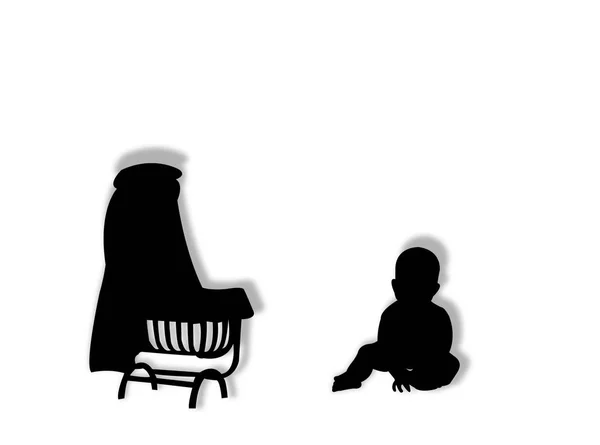 Siluetas Bebé Con Objetos Bebé Siluetas Juego — Foto de Stock
