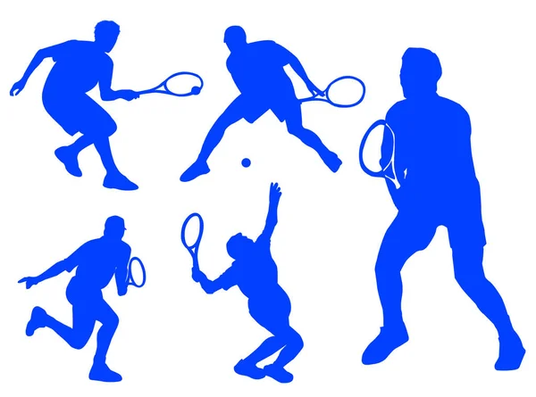 Silhouette Joueur Tennis Dans Différentes Poses Attitudes — Photo