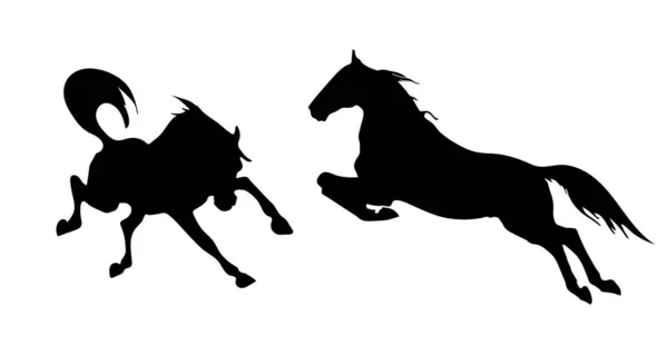Vector Isolated Image Black Silhouettes Horses Jumping Jumping Hoof Beating — Stock Vector