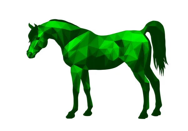 馬低ポリスタイルで白い背景に隔離された緑の画像 — ストック写真