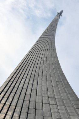 Moskova / Rusya - 20 Ocak 2019: Moskova Kozmonotluk Müzesi. Moskova'daki Kozmonotluk Müzesi. Uzayın fatihleri anıtı.