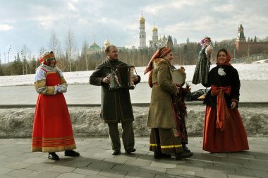 Moskova, Rusya Federasyonu, 10 Mart 2019: Rusya'nın başkentinin merkezinde gözleme şenlikleri