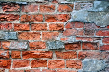 Boş Eski Tuğla Duvar dokusu. Boyanmış Duvar Yüzeyi. Grungy Wide Brickwall.