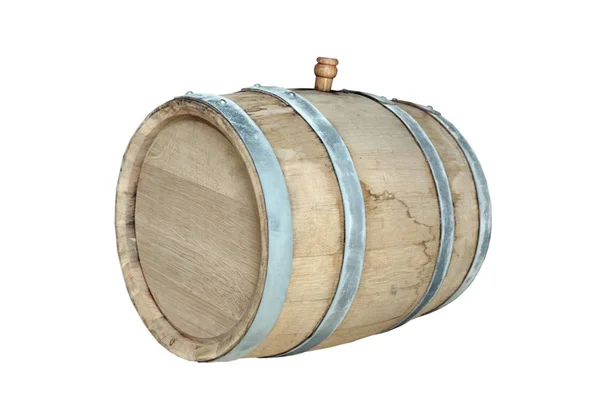 Nouveau tonneau de chêne avec vin jeune. Isoler sur fond blanc. Vinification et brassage à domicile — Photo