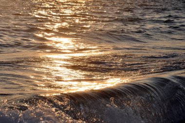 Tropikal günbatımı arka plan. Kapanış kırma kum plajı güzel renkli okyanus dalgası