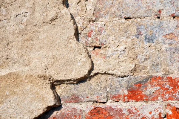 Boş Eski Tuğla Duvar Dokusu Hasarlı Alçılı Eski Püskü Bir — Stok fotoğraf