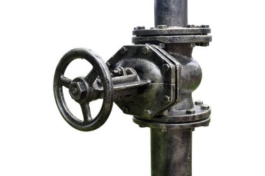 Su borusunun valf bağlantısı beyaz arkaplanda izole edildi.