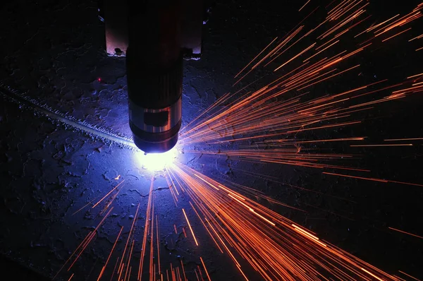 Proces Cięcia Metalu Przy Użyciu Maszyny Cięcia Plazmowego Przemysł — Zdjęcie stockowe