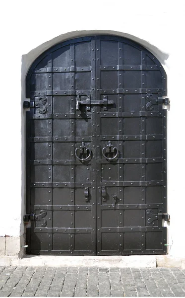 Ancient Gate Old Metal Black Gate Old Vintage Front Door — Stock Photo, Image