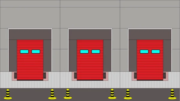 Mal Yüklemek Için Kapıları Olan Büyük Bir Dağıtım Deposu Cephe — Stok Vektör